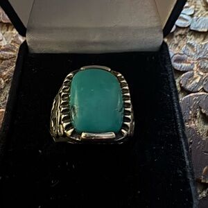 Sterling silver ring with turquoise Victorian-inspired artisan